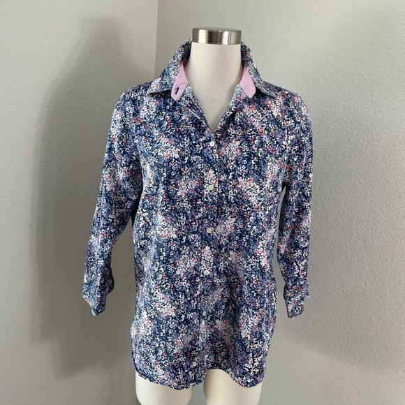 Chaps Womens Large No Iron Floral Button Up Shirt 3/4 Sleeve Blouse Top - Picture 1 of 10
